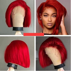 Red Straight  Lace Front Human Hair Wig Preplucked Hairline With Baby Hair