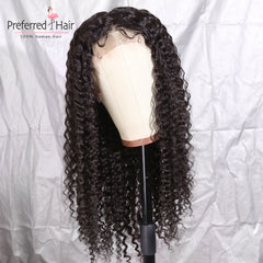 Lace  Brazilian Remy Prep-lucked Curly Human Hair Wig Glueless Lace Front Preferred Transparent