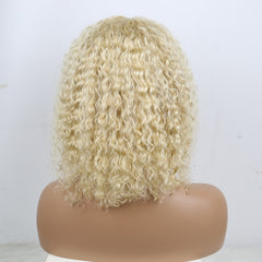 Honey Blonde Kinky Curly Lace Front Transparent Lace Short Bob Human Brazilian  Wig