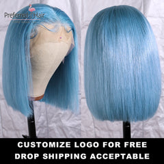Light Blue Brazilian Remy Hair 613 Lace Front Wig Pre Plucked