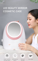 LED Mirror Makeup Storage Box Cosmetic Organizer Case