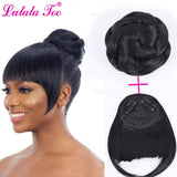 Synthetic Hair Bun And Bang Set Heat Resistant Fiber