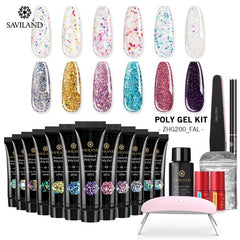 Glitter Polygel Nail Kit With Lamp Manicure Set Acrylic Extension  Professional set