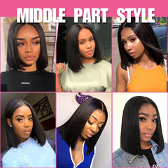 Straight Bob Brazilian Remy Human Hair Middle Part Lace Front
