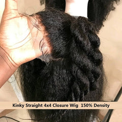 Kinky Straight  Human Hair Yaki PrePlucked Lace Front