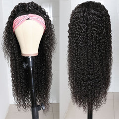 Malaysian Human Hair Curly Scarf Headband Wig