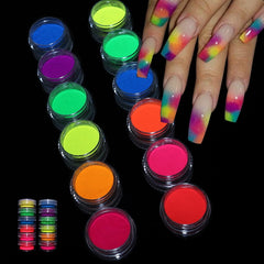12 Colors Acrylic Fluorescent Powder Glow In the Dark Manicure Nail Art  Pigment