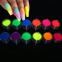 Neon Pigment Powder Fluorescent Nail Glitter Set