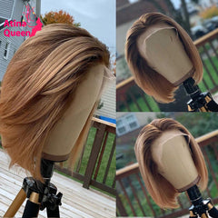 Short Bob Pixie Cut Honey Blonde Ombre Human Hair Wig