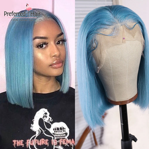 Light Blue Brazilian Remy Hair 613 Lace Front Wig Pre Plucked