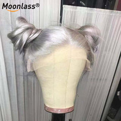 Grey Straight Lace Front Wig Human Hair Preplucked