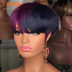 Rose Purple Pixie Cut Wig Human Hair