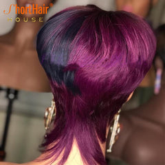 Rose Purple Pixie Cut Wig Human Hair