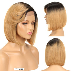 Short Straight Bob Cut U Part Lace Front Human Hair Wig