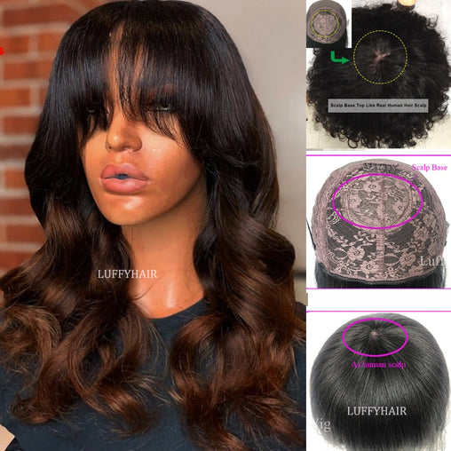 Two Tone Color T1b/4 Glueless Brazilian Human Hair Wig with Bangs