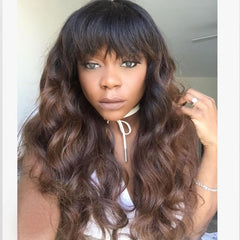 Two Tone Color T1b/4 Glueless Brazilian Human Hair Wig with Bangs