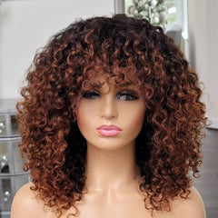 Ombre 1B27 Jerry Curly With Bangs Human Hair Wig
