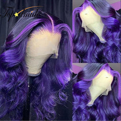 Purple Ombre Highlight 13x4 Lace Front Human Hair Wigs with Baby Hair Glueless