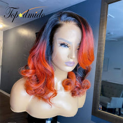 Lace Front Human Hair Wig with Baby Hair Ombre Orange Brazilian