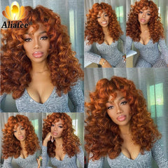 Loose Wave Curly Human Hair with Bangs 180 Density Malaysia Remy 26inches