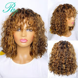 Ombre Honey Blonde Jerry Curly Bob Cut No Lace Human Hair