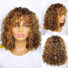 Ombre Honey Blonde Jerry Curly Bob Cut No Lace Human Hair