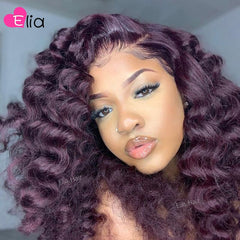 Fluffy Loose Wave Violet Colored 4x4 Lace Closure Wig Human Hair