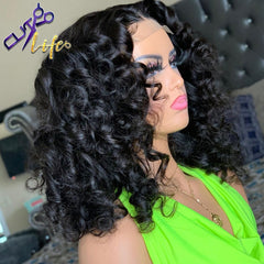 Natural Cut Curly Bob Lace Closure Wig Human Hair Pre Plucked Remy Brazilian