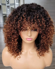 Ombre 1B27 Jerry Curly With Bangs Human Hair Wig