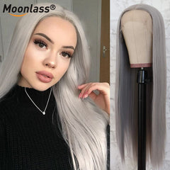 Grey Straight Lace Front Wig Human Hair Preplucked