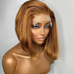 Honey Blonde #30 Asymmetric Cut Ombre Remy Brazilian Pre-plucked Lace Front Wig