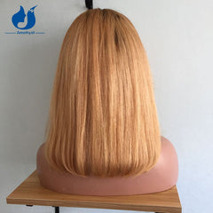 #27 Blonde Layer Cut Brazilian Remy Human Hair Wig With Bangs