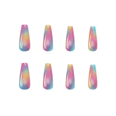 24Pcs Rainbow Fake Nails With Designs Extra Long Coffin Ballerina