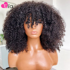 Afro Curly With Bangs Brazilian Remy Human Hair Wigs