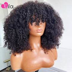Afro Curly With Bangs Brazilian Remy Human Hair Wigs