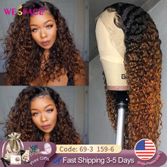 Brown Ombre Human Hair Wig 13x4 Curly Lace Front
