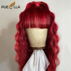 Deep Curly Lace Front Wig With Bangs Brazilian Virgin Human Hair Wig