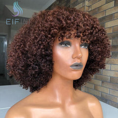 Afro Kinky Curly Wash N Go Human Hair Wig With Bangs