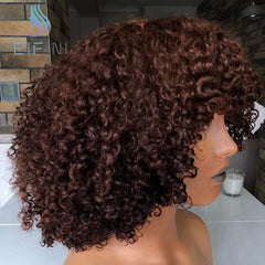 Afro Kinky Curly Wash N Go Human Hair Wig With Bangs