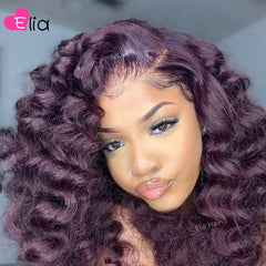Fluffy Loose Wave Violet Colored 4x4 Lace Closure Wig Human Hair