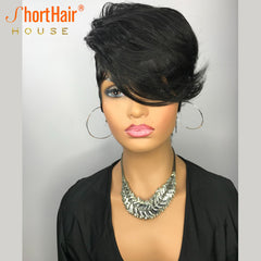 Feather Bangs With Finger Weaves Short Pixie Cut Wigs