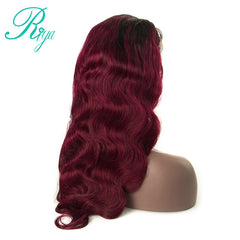 #1B/99J Ombre Body Wave Peruvian Remy Lace Frontal Human Hair Wig