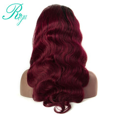 #1B/99J Ombre Body Wave Peruvian Remy Lace Frontal Human Hair Wig