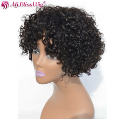 Natural Curly 6 Inches Short Bob Brazilian Remy Human Hair Wig