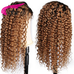 1B27 Ombre  Lace Front Curly Remy Pre Plucked Brazilian Human Hair Wig