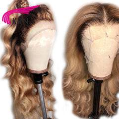 #4/27 Ombre Brazilian Human With Baby Hair Body Wave Remy Pre Plucked Lace Front Wig
