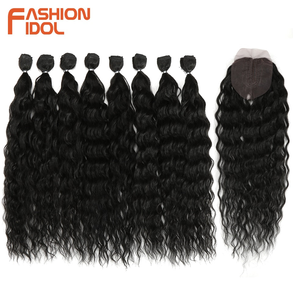 Water Wave Hair Bundles With Closure Synthetic Hair Extensions 20 Inch