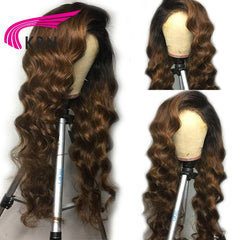 13X6 Ombre Human With Baby Hair Body Wave Pre Plucked Remy Brazilian Lace Front Wig