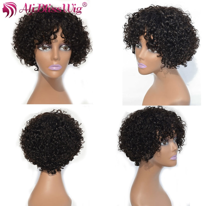 Natural Curly 6 Inches Short Bob Brazilian Remy Human Hair Wig