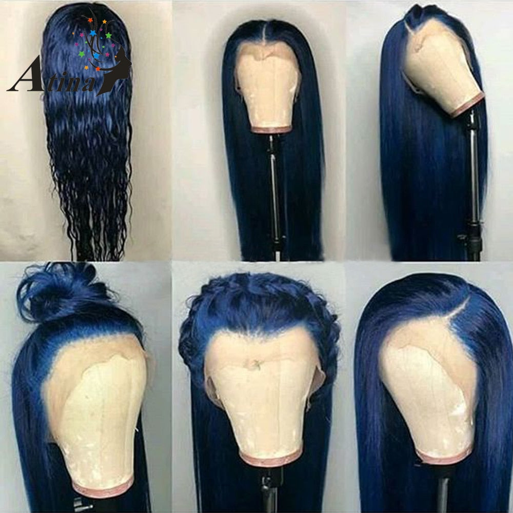 Blue Full Lace Human Hair Wig With Baby Hair Pre-Plucked